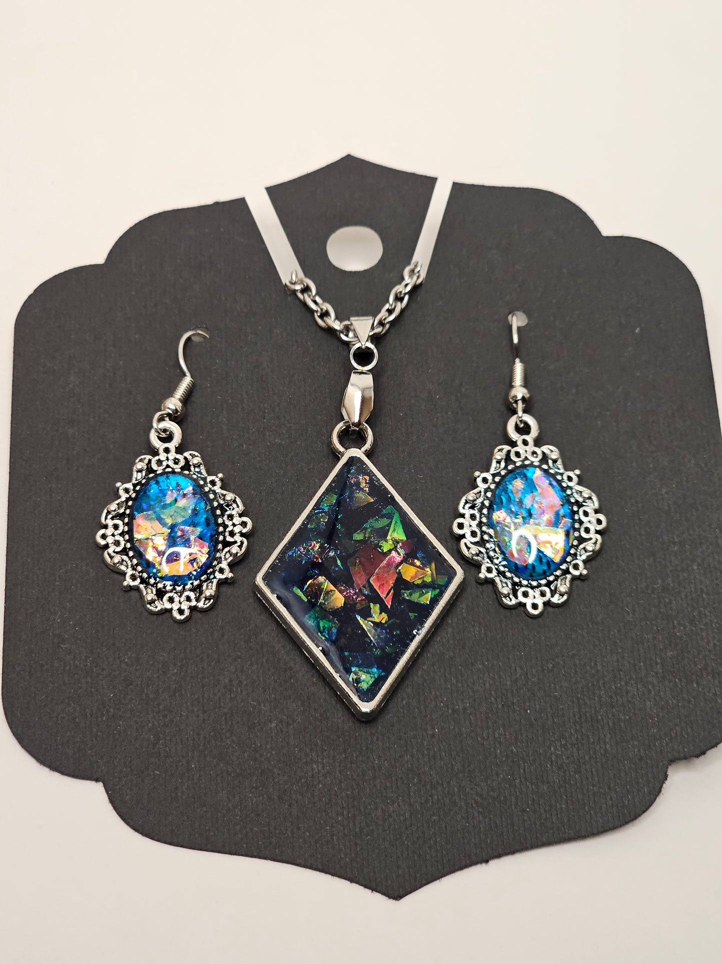 Opal Effect Pendant and Earring set