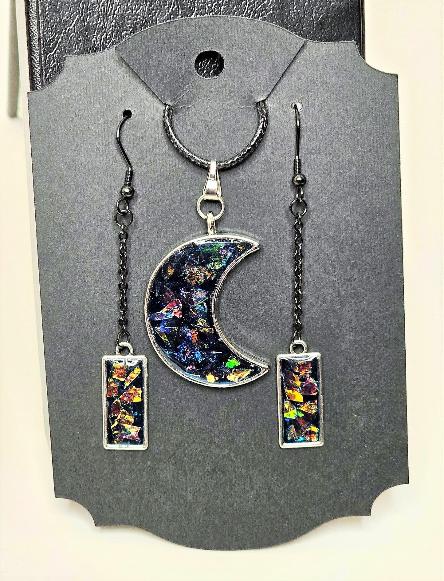 Opal Effect Moon Pendant & Earring set