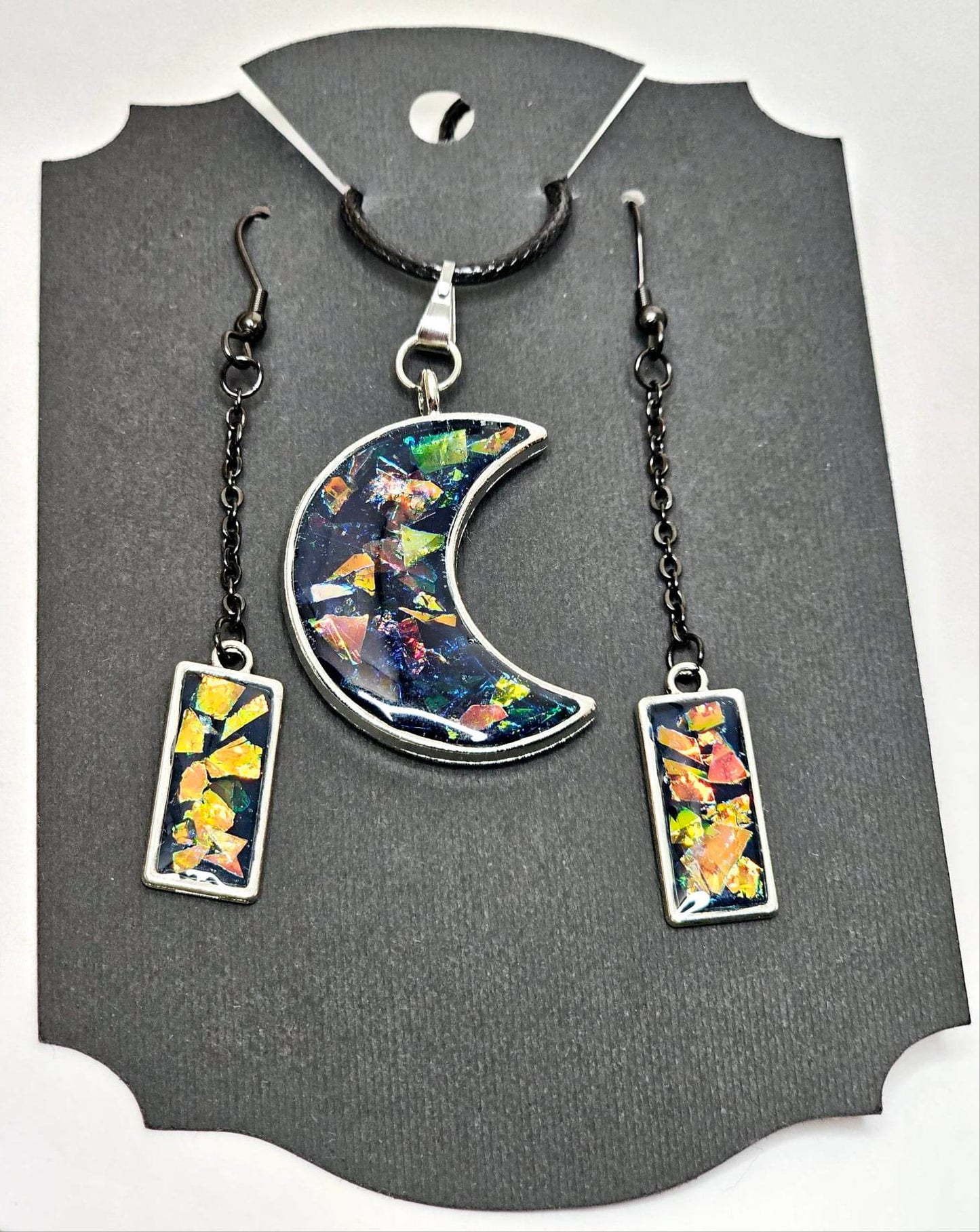 Opal Effect Moon Pendant & Earring set
