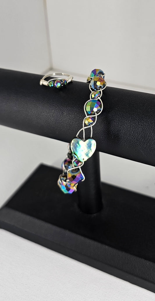 Heart gem bracelet and ring